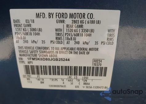 2018 Ford Explorer Xlt from USA, damaged, VIN 1FM5K8D80JGB25244